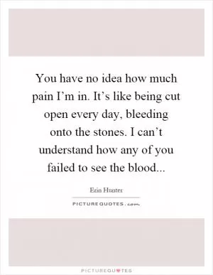 You have no idea how much pain I’m in. It’s like being cut open every day, bleeding onto the stones. I can’t understand how any of you failed to see the blood Picture Quote #1
