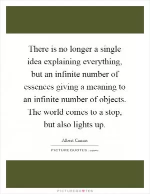 There is no longer a single idea explaining everything, but an infinite number of essences giving a meaning to an infinite number of objects. The world comes to a stop, but also lights up Picture Quote #1