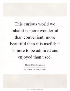 This curious world we inhabit is more wonderful than convenient; more beautiful than it is useful; it is more to be admired and enjoyed than used Picture Quote #1