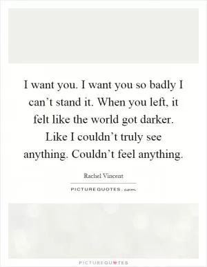 I want you. I want you so badly I can’t stand it. When you left, it felt like the world got darker. Like I couldn’t truly see anything. Couldn’t feel anything Picture Quote #1