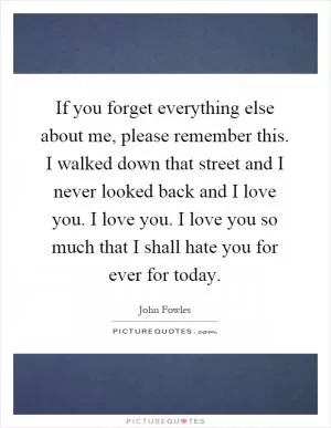 If you forget everything else about me, please remember this. I walked down that street and I never looked back and I love you. I love you. I love you so much that I shall hate you for ever for today Picture Quote #1