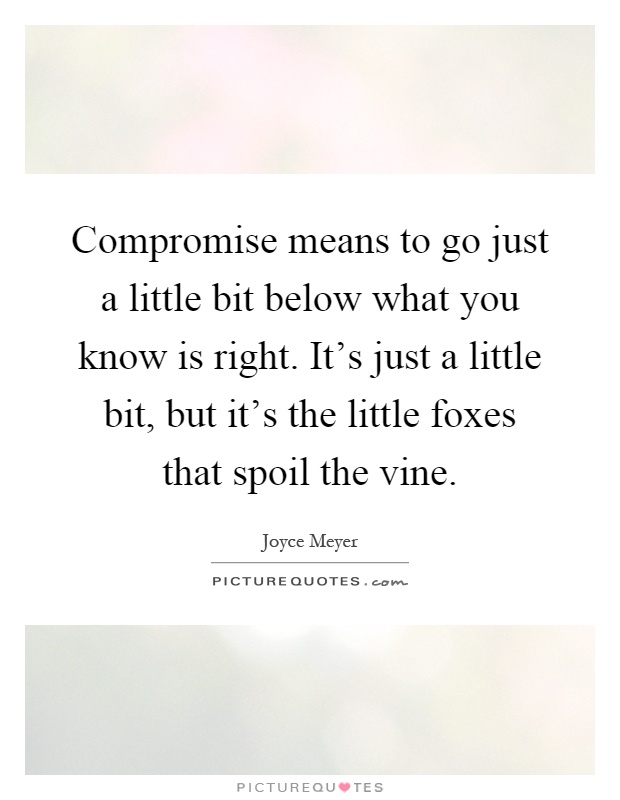 Compromise means to go just a little bit below what you know is right. It's just a little bit, but it's the little foxes that spoil the vine Picture Quote #1