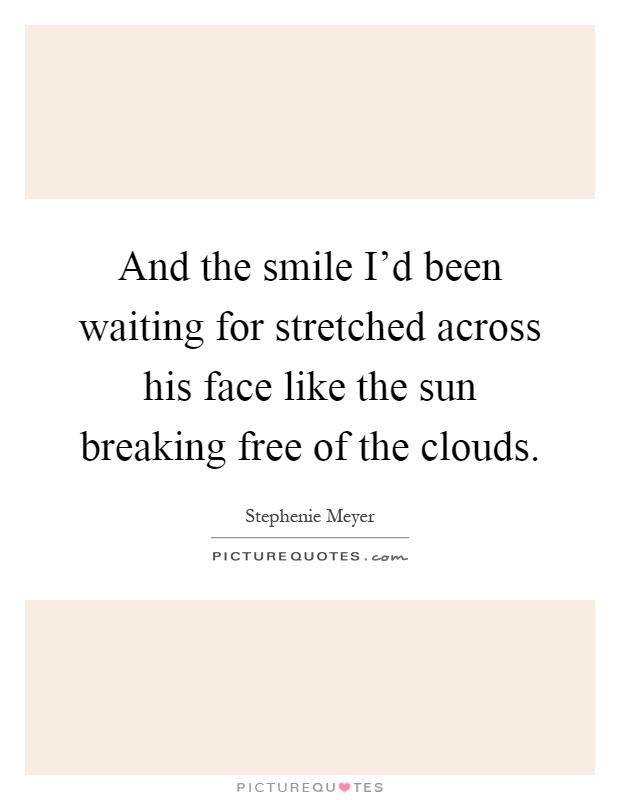 And the smile I'd been waiting for stretched across his face like the sun breaking free of the clouds Picture Quote #1