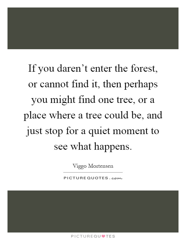 If you daren't enter the forest, or cannot find it, then perhaps you might find one tree, or a place where a tree could be, and just stop for a quiet moment to see what happens Picture Quote #1