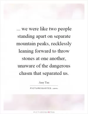 ... we were like two people standing apart on separate mountain peaks, recklessly leaning forward to throw stones at one another, unaware of the dangerous chasm that separated us Picture Quote #1