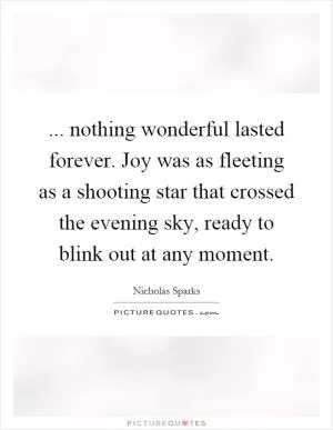 ... nothing wonderful lasted forever. Joy was as fleeting as a shooting star that crossed the evening sky, ready to blink out at any moment Picture Quote #1