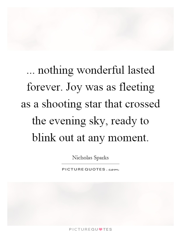 ... nothing wonderful lasted forever. Joy was as fleeting as a shooting star that crossed the evening sky, ready to blink out at any moment Picture Quote #1