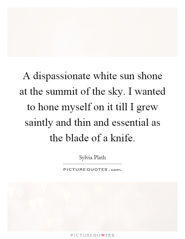 A dispassionate white sun shone at the summit of the sky. I wanted to hone myself on it till I grew saintly and thin and essential as the blade of a knife Picture Quote #1