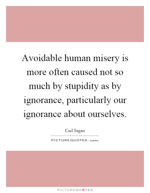 Avoidable human misery is more often caused not so much by stupidity as by ignorance, particularly our ignorance about ourselves Picture Quote #1