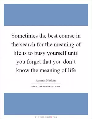 Sometimes the best course in the search for the meaning of life is to busy yourself until you forget that you don’t know the meaning of life Picture Quote #1