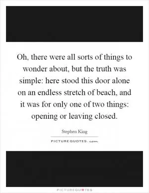 Oh, there were all sorts of things to wonder about, but the truth was simple: here stood this door alone on an endless stretch of beach, and it was for only one of two things: opening or leaving closed Picture Quote #1