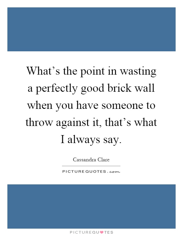 What's the point in wasting a perfectly good brick wall when you have someone to throw against it, that's what I always say Picture Quote #1