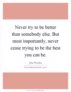 Never try to be better than somebody else. But most importantly, never cease trying to be the best you can be Picture Quote #1