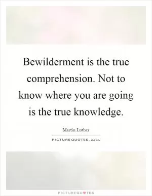 Bewilderment is the true comprehension. Not to know where you are going is the true knowledge Picture Quote #1