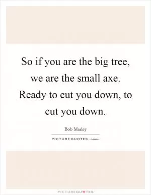 So if you are the big tree, we are the small axe. Ready to cut you down, to cut you down Picture Quote #1