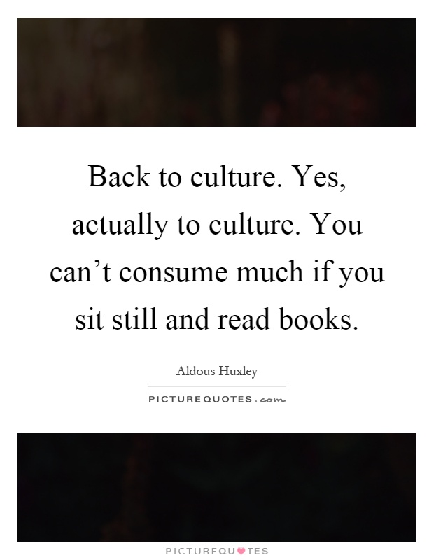 Back to culture. Yes, actually to culture. You can't consume much if you sit still and read books Picture Quote #1
