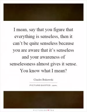 I mean, say that you figure that everything is senseless, then it can’t be quite senseless because you are aware that it’s senseless and your awareness of senselessness almost gives it sense. You know what I mean? Picture Quote #1