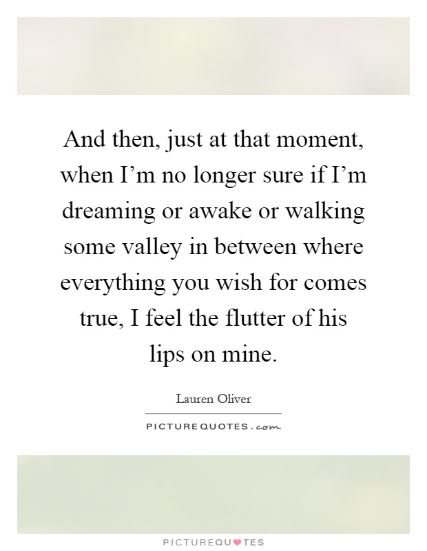 And then, just at that moment, when I'm no longer sure if I'm dreaming or awake or walking some valley in between where everything you wish for comes true, I feel the flutter of his lips on mine Picture Quote #1