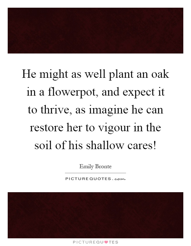 He might as well plant an oak in a flowerpot, and expect it to thrive, as imagine he can restore her to vigour in the soil of his shallow cares! Picture Quote #1