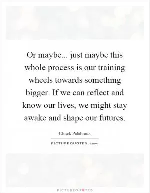 Or maybe... just maybe this whole process is our training wheels towards something bigger. If we can reflect and know our lives, we might stay awake and shape our futures Picture Quote #1