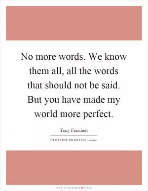 No more words. We know them all, all the words that should not be said. But you have made my world more perfect Picture Quote #1