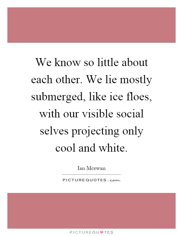 We know so little about each other. We lie mostly submerged, like ice floes, with our visible social selves projecting only cool and white Picture Quote #1