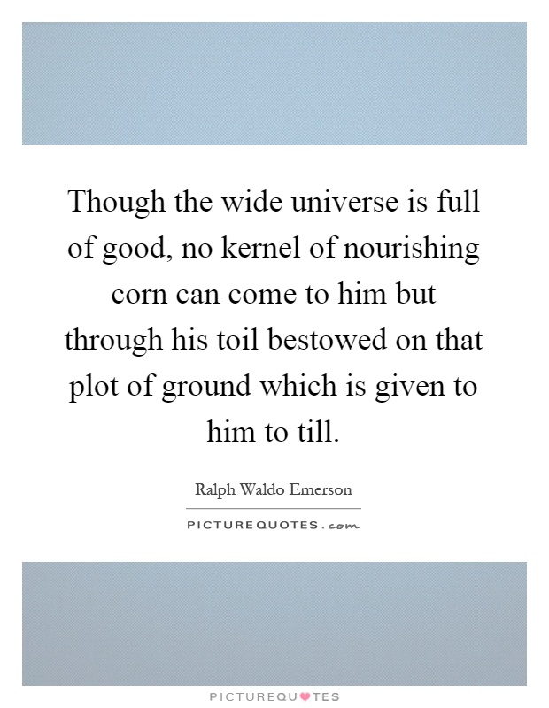 Though the wide universe is full of good, no kernel of nourishing corn can come to him but through his toil bestowed on that plot of ground which is given to him to till Picture Quote #1