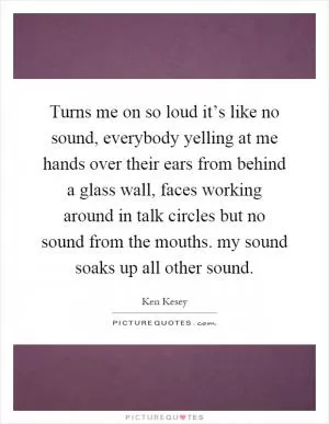 Turns me on so loud it’s like no sound, everybody yelling at me hands over their ears from behind a glass wall, faces working around in talk circles but no sound from the mouths. my sound soaks up all other sound Picture Quote #1