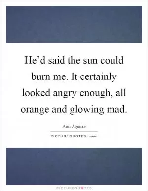 He’d said the sun could burn me. It certainly looked angry enough, all orange and glowing mad Picture Quote #1