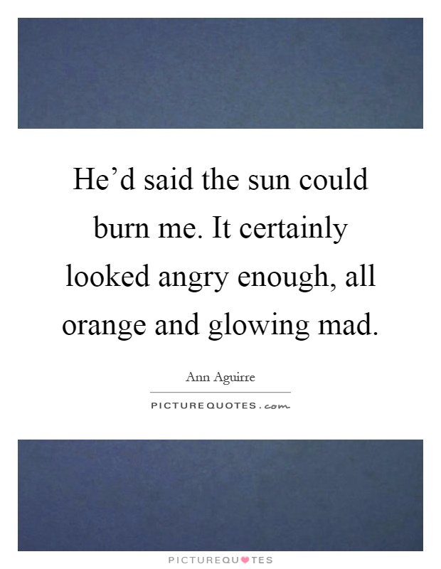 He'd said the sun could burn me. It certainly looked angry enough, all orange and glowing mad Picture Quote #1