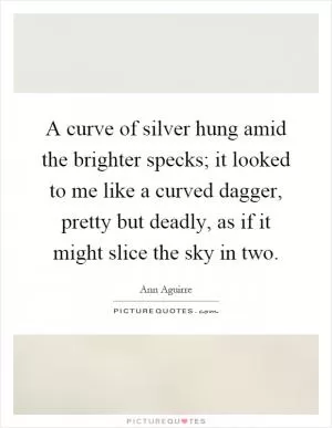 A curve of silver hung amid the brighter specks; it looked to me like a curved dagger, pretty but deadly, as if it might slice the sky in two Picture Quote #1