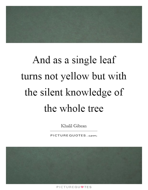 And as a single leaf turns not yellow but with the silent knowledge of the whole tree Picture Quote #1