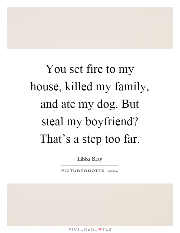 You set fire to my house, killed my family, and ate my dog. But steal my boyfriend? That's a step too far Picture Quote #1