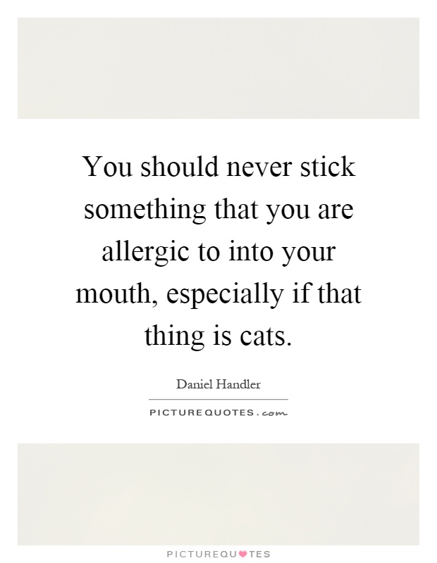 You should never stick something that you are allergic to into your mouth, especially if that thing is cats Picture Quote #1