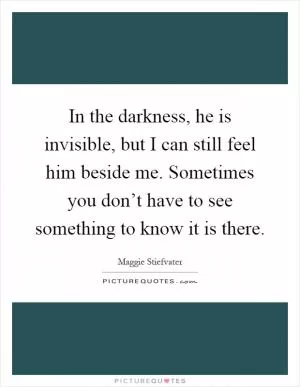 In the darkness, he is invisible, but I can still feel him beside me. Sometimes you don’t have to see something to know it is there Picture Quote #1