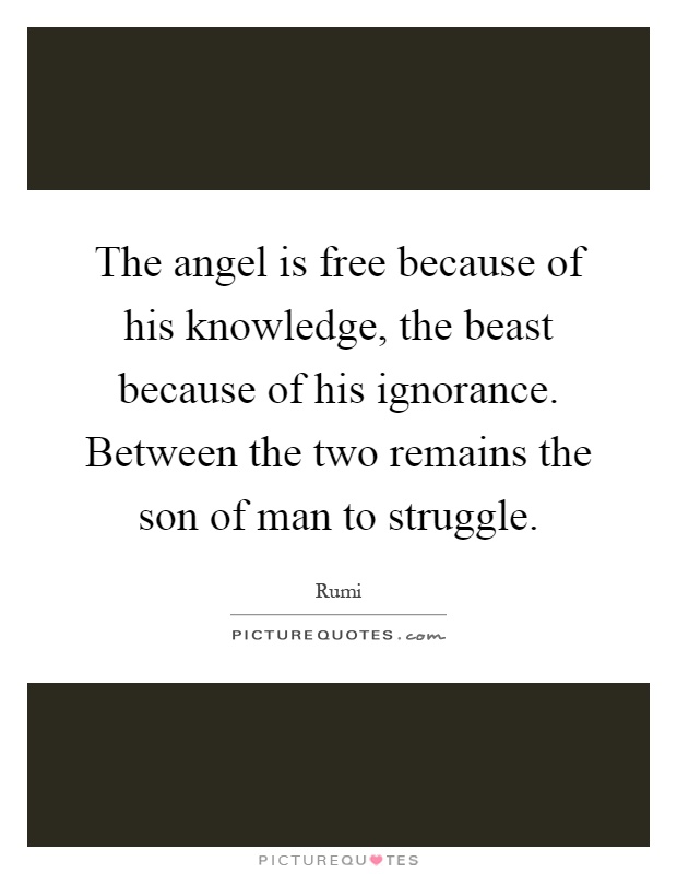 The angel is free because of his knowledge, the beast because of his ignorance. Between the two remains the son of man to struggle Picture Quote #1