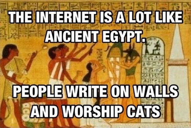 The internet is a lot like ancient Egypt. People write on walls and worship cats Picture Quote #1
