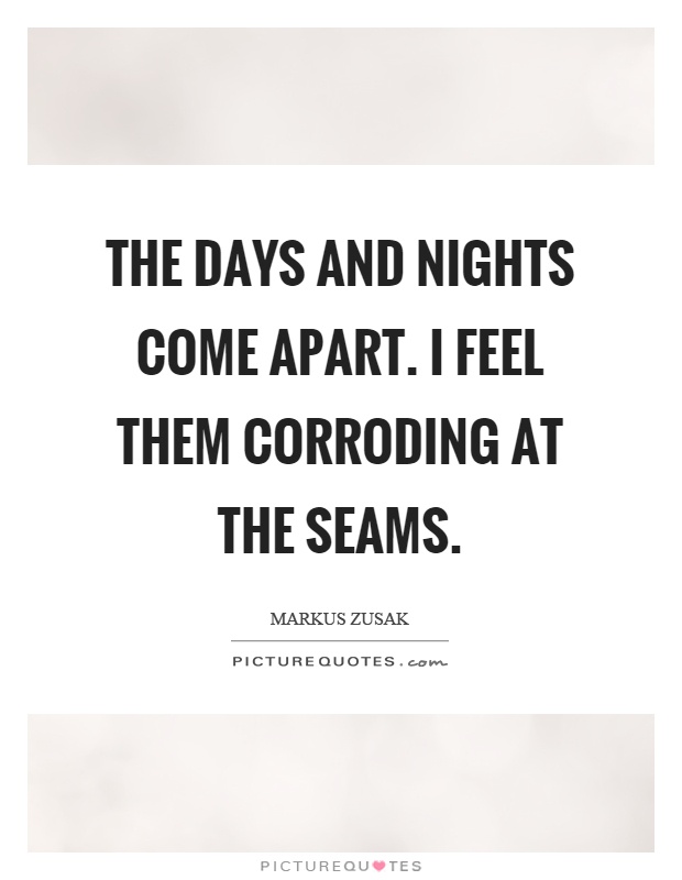 The days and nights come apart. I feel them corroding at the seams Picture Quote #1