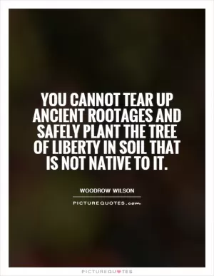 You cannot tear up ancient rootages and safely plant the tree of liberty in soil that is not native to it Picture Quote #1