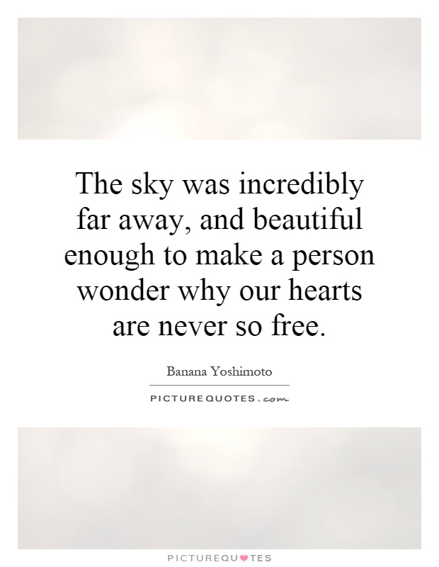 The sky was incredibly far away, and beautiful enough to make a person wonder why our hearts are never so free Picture Quote #1