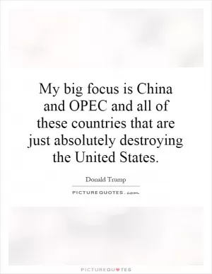 My big focus is China and OPEC and all of these countries that are just absolutely destroying the United States Picture Quote #1