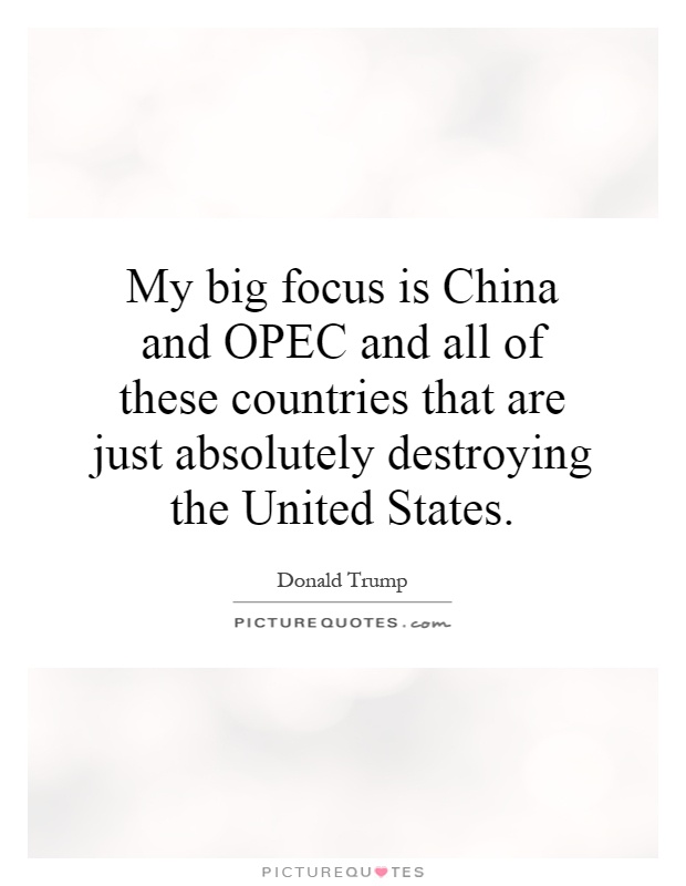 My big focus is China and OPEC and all of these countries that are just absolutely destroying the United States Picture Quote #1