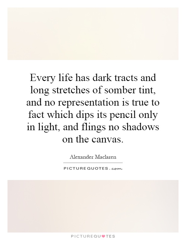 Every life has dark tracts and long stretches of somber tint, and no representation is true to fact which dips its pencil only in light, and flings no shadows on the canvas Picture Quote #1