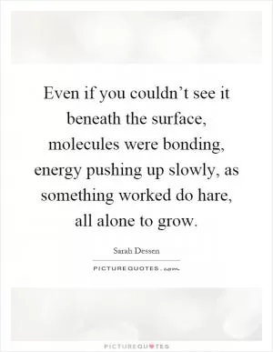 Even if you couldn’t see it beneath the surface, molecules were bonding, energy pushing up slowly, as something worked do hare, all alone to grow Picture Quote #1