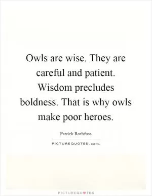 Owls are wise. They are careful and patient. Wisdom precludes boldness. That is why owls make poor heroes Picture Quote #1
