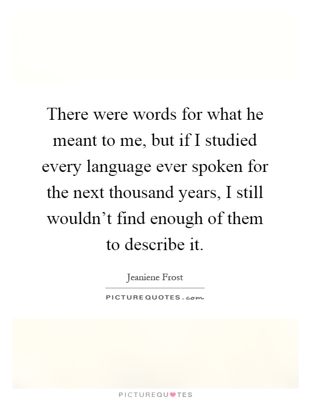 There were words for what he meant to me, but if I studied every language ever spoken for the next thousand years, I still wouldn't find enough of them to describe it Picture Quote #1