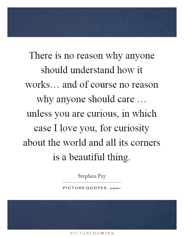 There is no reason why anyone should understand how it works… and of course no reason why anyone should care … unless you are curious, in which case I love you, for curiosity about the world and all its corners is a beautiful thing Picture Quote #1