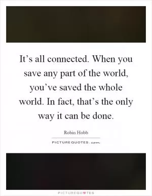 It’s all connected. When you save any part of the world, you’ve saved the whole world. In fact, that’s the only way it can be done Picture Quote #1