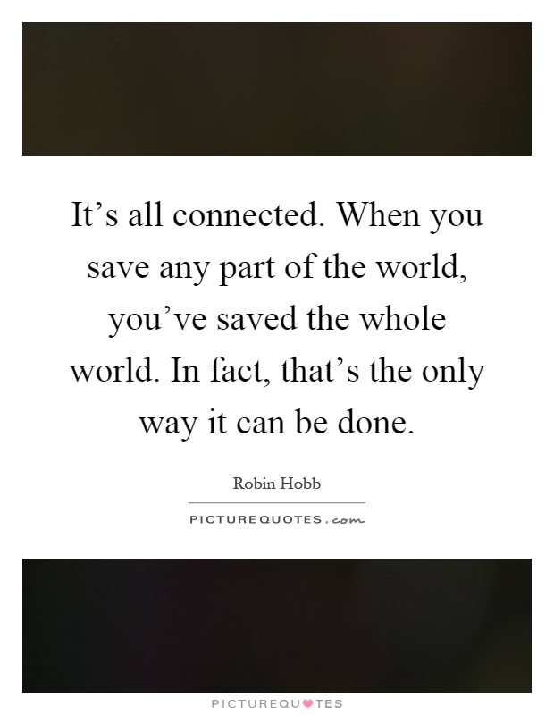 It's all connected. When you save any part of the world, you've saved the whole world. In fact, that's the only way it can be done Picture Quote #1