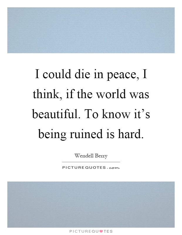 I could die in peace, I think, if the world was beautiful. To know it's being ruined is hard Picture Quote #1